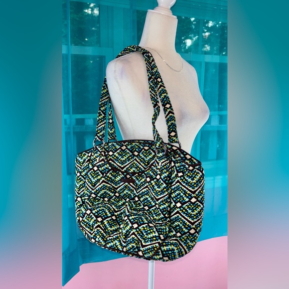Vera Bradley Blue Black Green Mosaic Geometric Print Quilted Shoulder Bag - Picture 6 of 7